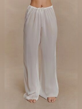 Meshki Tonya Sheer Straight Leg Pants in Ivory - Size L